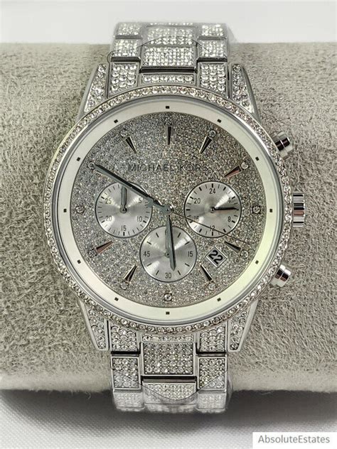 NEW Michael Kors Ritz Silver Pave Glitz Chronograph Watch 